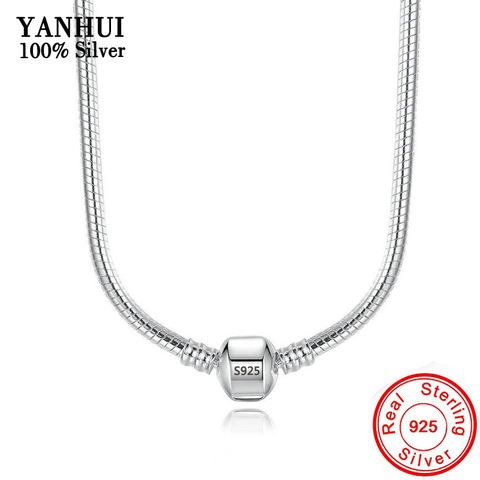 With Certificate 45-60cm 925 Sterling Silver Snake Chain Necklace Fit Pendants Beads Charms DIY Jewelry Necklace Accessories ► Photo 1/6