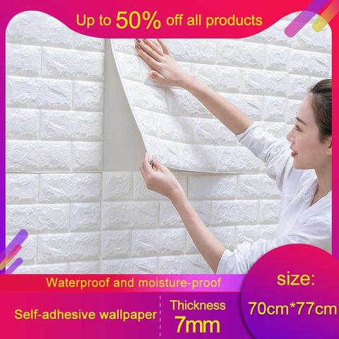 Self adhesive Waterproof TV Background Brick Wallpapers 3D Wall Sticker Living Room Wallpaper Mural Bedroom Decorative 70*77 ► Photo 1/6