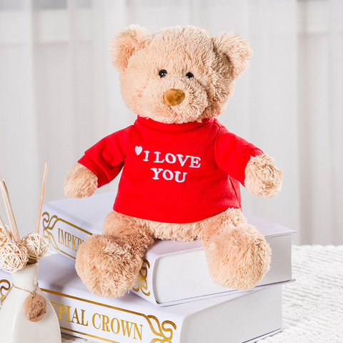 Message Bear Stuffed Animals Plush Toy I Love You Teddy Bear with Removable T-Shirt Gift for Kids, 12