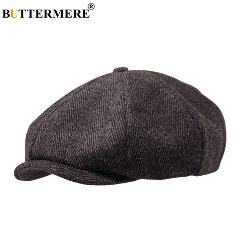 BUTTERMERE Newsboys Beret Herringbone Men Flat Caps Wool Casual Winter Tweed Female England Style Classic Octagonal Hats And Cap ► Photo 1/6