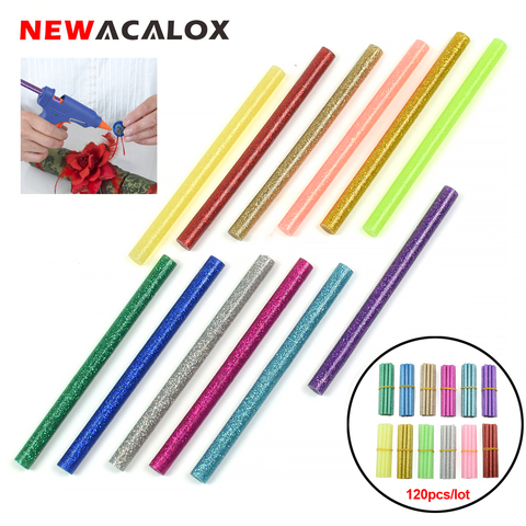 NEWACALOX 120pcs/lot Colorful Hot Melt Glue Sticks 7mm For Mini Glue Gun High Viscosity Adhesive Repair DIY Art Craft Hand Tool ► Photo 1/6