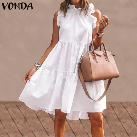 Short Dress Women Sexy Sleeveless Ruffled Dress 2022 Summer Beach Holiday Sundress Bohemian Vestidos Plus Size Robe ► Photo 1/6