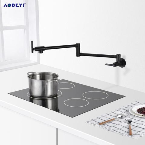 Brass Pot Filler Tap Wall Mounted Kitchen Sink Faucet Black Single Cold Taps Single Hole faucets 360 Rotate Folding Spout spigot ► Photo 1/6