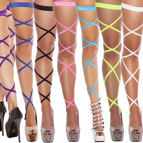 Plus Size Lingerie Women Sexy High Thigh Stockings Gothic Punk Cross Bandage Leg Wrap Ladies Pole Dance Club Party Hosiery ► Photo 1/6