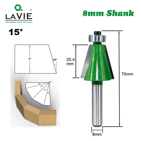 LAVIE 1pc 8mm Shank Chamfer Router Bit 15 Degree Bevel Edging Milling Cutter for Wood Woodorking Machine Tools MC02110-15 ► Photo 1/6