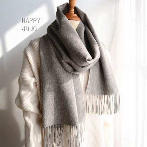 Wool scarf high quality classic solid color gray scarf narrow small soft chic fashion casual thin warm shawl for men or women ► Photo 1/6