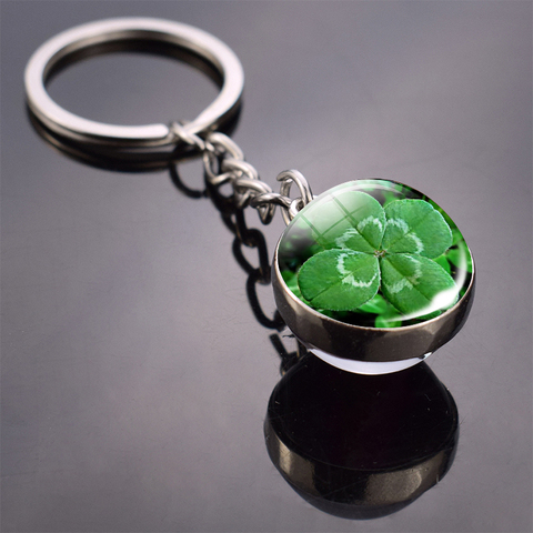 Clover Keychain Four Leaf Clover Glass Ball Double Side Pendant Metal Keyring Lucky Jewelry Gift for Men Dropshipping ► Photo 1/5