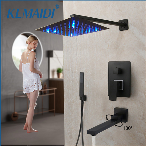 KEMAIDI Matte Black Shower Faucets Set Rain Waterfall Concealed Shower System Wall Mount Bathtub Shower Mixer Shower Combo Set ► Photo 1/6