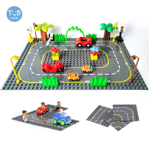 Highway Road baseplate With Duploe series City Street Base Plate  big Building Blocks Assembled Educational Toys Children Gift ► Photo 1/6