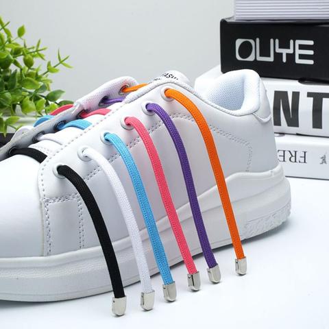 1 Pair No Tie Shoe laces Elastic Shoelaces White Flat No Tie Shoelaces Press the metal lock Fast Shoelace ► Photo 1/6