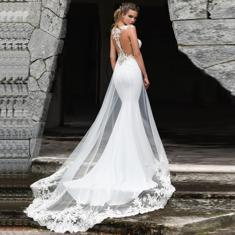 Mermaid Wedding Dresses 2022 Sexy See Through Back Sleeveless Lace Appliques Bridal Wedding Gown Vestidos De Noiva Plus Size New ► Photo 1/5