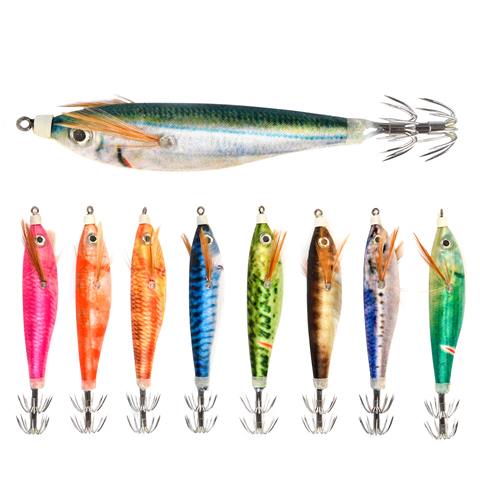 Luminous Fishing Lure 8cm 10g Squid Hook Wobblers Jigs Sea Octopus Cuttlefish Wood Shrimp Hard Baits 3D Eyes ► Photo 1/6