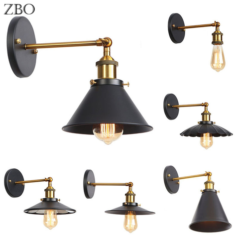 Retro Wall Lamp Black Iron Lampshade E27 Edison Industry American Indoor Lighting For Living Room Vintage Wall Lights Loft ► Photo 1/6