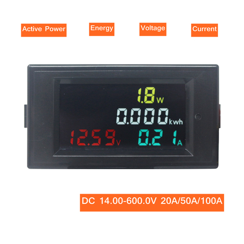 DC Power Energy Meter Monitor Voltmeter Ammeter 4 in 1 DC 14.00-600.0V 20A/50A/100A Volt Amp Watt KWH Monitor ► Photo 1/6