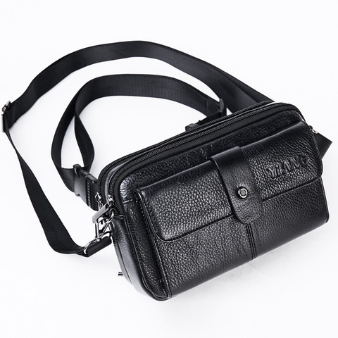 Genuine Leather Black Horizontal Belt Bags For Phone Men's Shoulder Messenger Bag Crossbody Waterproof Women's Waist Fanny Packs ► Photo 1/6