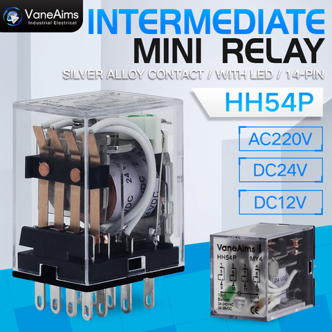 MY4P HH54P MY4NJ Relay Coil General DPDT Micro Mini Electromagnetic Relay Switch with Socket Base LED AC 110V 220V DC 12V 24V ► Photo 1/6