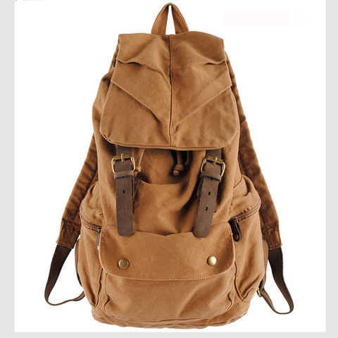 Fashion Vintage Leather military Canvas backpack Men's backpack school bag drawstring backpack women 2017 bagpack male rucksack ► Photo 1/6