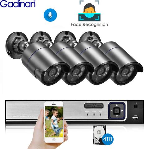 Gadinan 4CH 5MP POE NVR Face Recognition Kit CCTV System Audio AI 5MP Security IR IP Camera Outdoor ONVIF Video Surveillance Set ► Photo 1/6