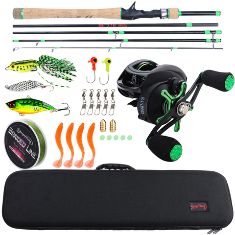 Sougayilang 8.1:1 High Speed Baitcsting Reel Rod Full Kit 1.8-2.4m Carbon Fiber Casting Rod Set Fishing Line Lures Hooks Combo ► Photo 1/6