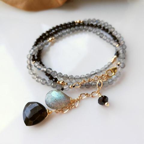 Lii Ji Genuine Natural Labradorite Black Spinel Drop Charm Sparkling Beads US 9K GF Chain Delicated Handmade Necklace 45+6cm ► Photo 1/6