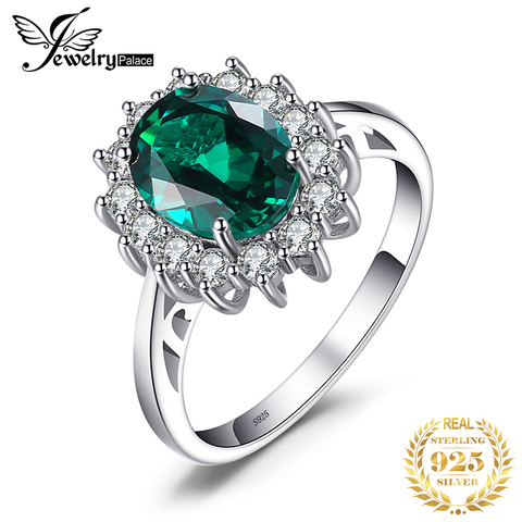 JewPalace Princess Diana Simulated Emerald Ring 925 Sterling Silver Rings for Women Engagement Ring Silver 925 Gemstones Jewelry ► Photo 1/6