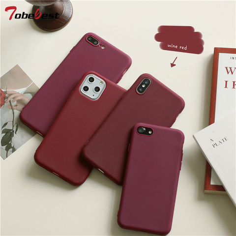 Wine Red Matte Phone Case For iphone 12 11 Pro XS Max XR X 8 7 6S 6 Plus SE 5 5S Silicone Cases Solid Color Soft TPU Back Cover ► Photo 1/6
