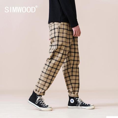 SIMWOOD 2022 Autumn Winter New Plaid Loose Cargo Pants Check Elastic Waist Trousers Hip Hop Streetwear SJ171172 ► Photo 1/6