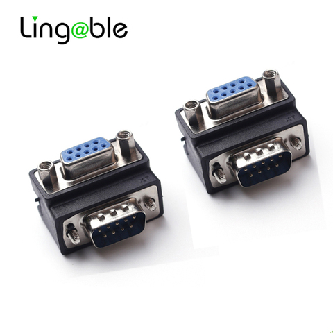 Lingable Adapter Right Angle D-Sub 9pin DB9 Male to Female Converter Monitor DB 9  Extender 90 degree Connector ► Photo 1/6