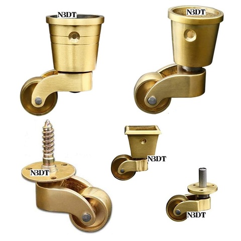 4Pcs Solid Brass Furniture Caster Castor Wheel Round Square Cup Knock-in Dowel Threaded Bolt Piano Cabinet Wine Serving Trolly ► Photo 1/1