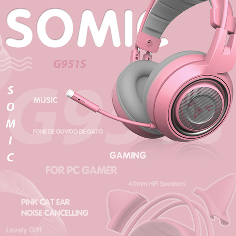 SOMIC G951S Pink gaming Headphones Virtual 7.1 Noise Cancelling