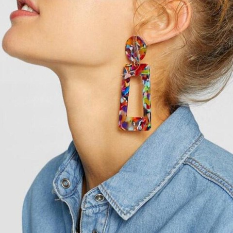 2022 Fashion Tortoise Color Clip on Earrings Leopard Acrylic Long Geometric Square Circle Without Piercing Ear Clips for Women ► Photo 1/6