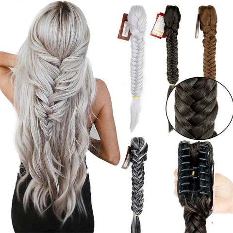 1pcs Long Fishtail Braid Ponytail Synthetic Extension Clip In Ponytail Fishtail Plait Hairpieces with A Jaw/Claw Clip ► Photo 1/6