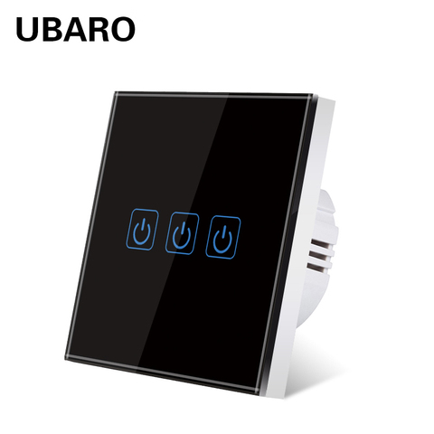 UBARO EU/UK Tempered Crystal Glass Panel Wall Light Touch Switch Lichtschalter Power Domotica Sensor Home Switches 3 Gang 220V ► Photo 1/6