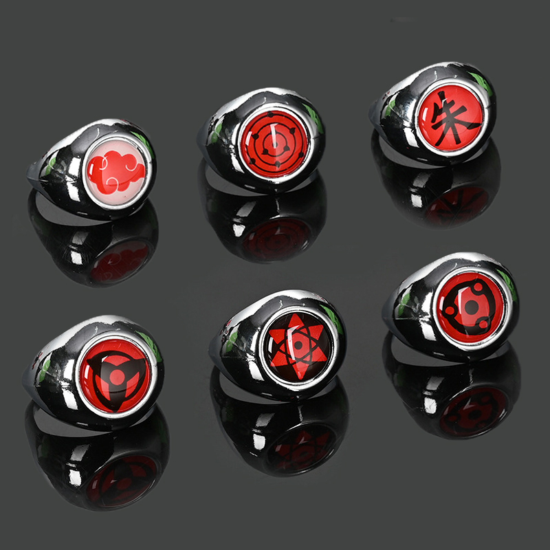 Naruto Ring Set 10 PCS Sharingan Itachi Rings Cosplay With Necklace Member’s Rings Accessories Gifts for Ninja Fans 