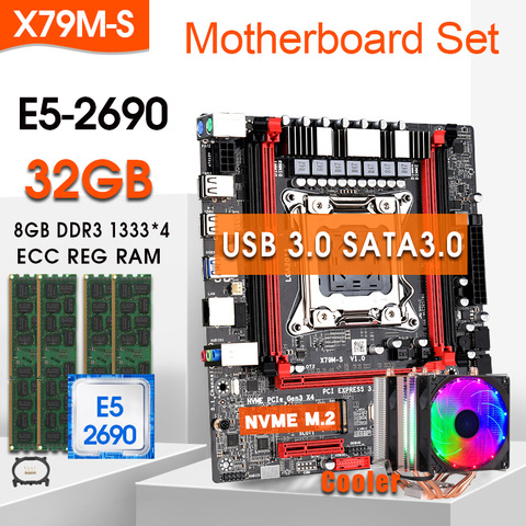 x79M-S Combo of X79 motherboard set E5 2690 CPU 4 x 8GB = 32GB DDR3 1333Mhz DDR3 ECC REC COOLER Kit SATA3.0 USB3.0 NVMe M.2 ► Photo 1/6