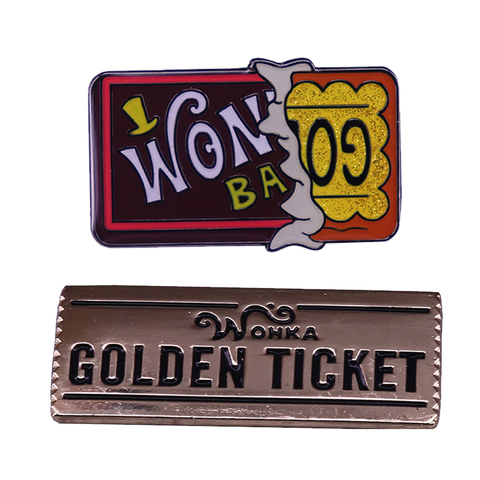 Willy Wonka Golden Ticket Charlie Bucket Chocolate Factory Enamel Pin badge Funny Movie Wonka Bar brooch ► Photo 1/6