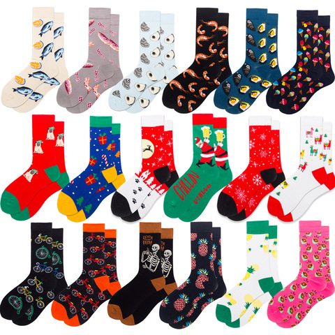 Big Size Colorful Crew Socks Combed Cotton Seafood Christmas Fruits Casual Fashion Autumn Winter Novelty Funny Happy Men Socks ► Photo 1/6