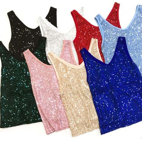 Shinning Elasticity Sequins Camis Crop Tops Girls 2022 Spring Summer Sexy Fashion Sleeveless Tshirts Tanks For Women ► Photo 1/6