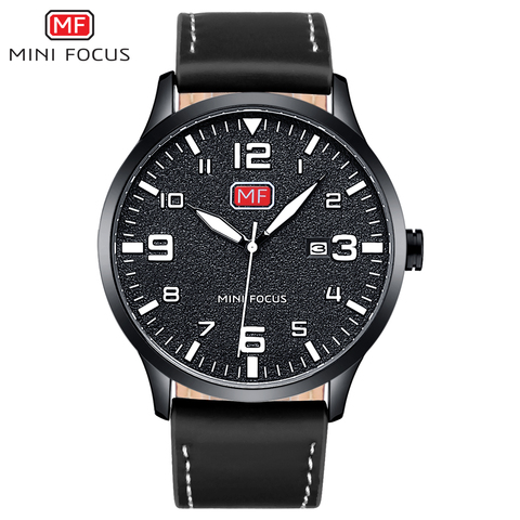 MINI FOCUS Fashion Men's Wristwatch Quartz Wrist Watch Men Waterproof Black Leather Strap Luxury Brand Watches Relogio Masculino ► Photo 1/6