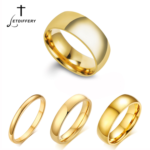 Letdiffery Simple 2/4/6/8mm Stainless Steel Wedding Rings Golden Smooth Women Men Couple Ring Fashion Jewelry ► Photo 1/6