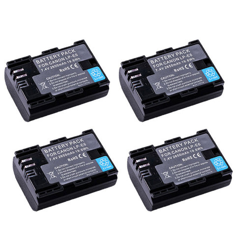 4x2650mAh Li-ion Battery LP-E6 LP-E6N lpe6 LP E6 E6N Batteries for Canon LP-E6 EOS 5DS 5D Mark II Mark III 6D 7D 60D 60Da 70D ► Photo 1/6