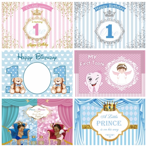 1st Birthday Party Photography Backdrop Gold Crown Stripe Customized Banner Family Shoot Photocall Photo Background Photo Studio ► Photo 1/6