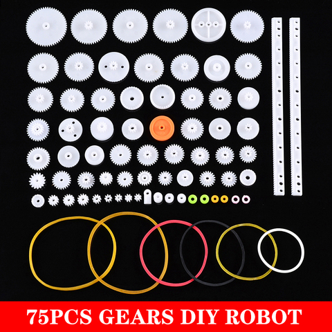 75Pcs/Lot Mixed White Plastic Gear Gearbox Rack Pulley Belt Worm Gear Single Double Gear DIY Tool Kit For Robot ► Photo 1/6