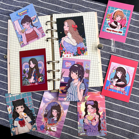 Vintage Japanese Vigor Girl Decoration Nonesticky Cards Mobile Phone Case Laptop Handbook Photo Props Seal Label Cute Stationery ► Photo 1/6
