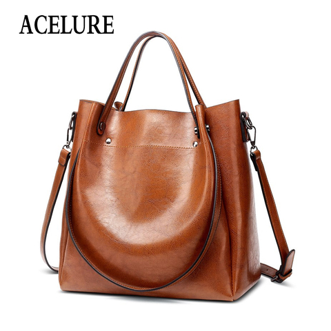 ACELURE Casual Large Capacity Women Tote Shoulder Bag PU Leather Ladies Bucket Handbag Messenger Bag Soft Shopping Crossbody Bag ► Photo 1/6