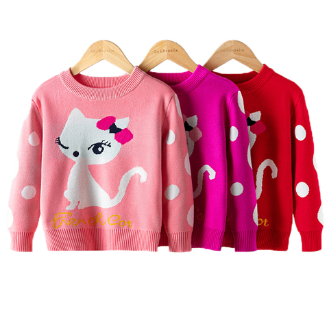 Girls Sweater 2022 Winter Autumn Children Clothing Baby Girl Knitwear Pullover Knitted Sweater Kids Cartoon Print Warm Sweaters ► Photo 1/6