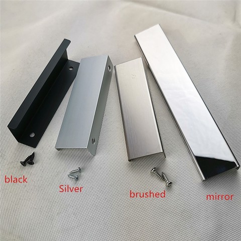 Black Silver brushed mirror Hidden Cabinet Handles Stainless steel  Kitchen Cupboard Pulls Drawer Knobs  Furniture Handle ► Photo 1/6