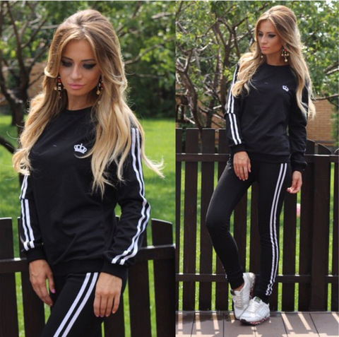 2 piece set women sexy female leisure 2 piece set women print stripe sports suits tracksuit women clothes vestidos BLK9149 ► Photo 1/5