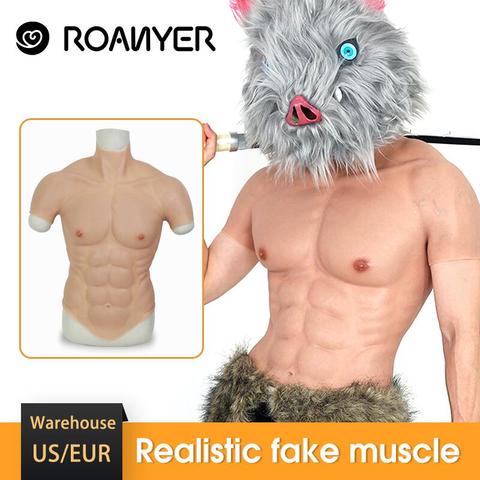 ROANYER Realistic fake Silicone muscle suit Belly Macho male false  Simulation  Muscle Man chest for cosplay Halloween bodysuit ► Photo 1/6