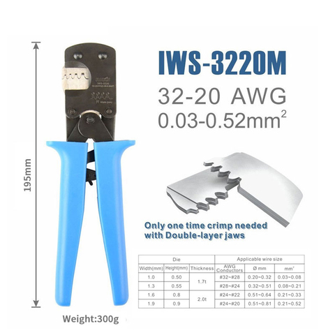 IWS-3220 Crimping Plier IWISS hand Crimper Tools Suits Molex CLIK-Mate,Molex PicoBlade,JST SHD,JAM,TYCO D-100 etc 0.03-0.5mm² ► Photo 1/6